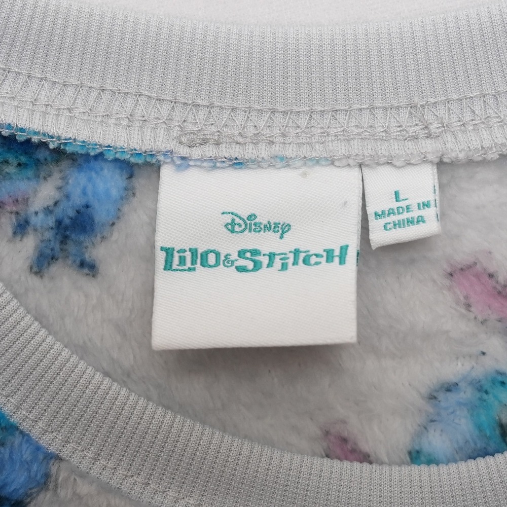 Disney Lilo & Stitch Womens Large Gray Fuzzy Fleece Crewneck Sweatshirt - Picture 5 of 14